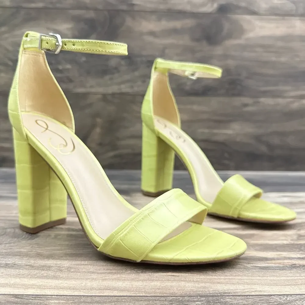 NIB Sam Edelman 8M Yaro Leather Ankle Strap Block Heel Sandals Kiwi - Picture 5 of 13